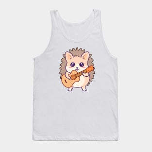 Adorable Hedgehog Playing Acoustic Guitar Cartoon Tank Top